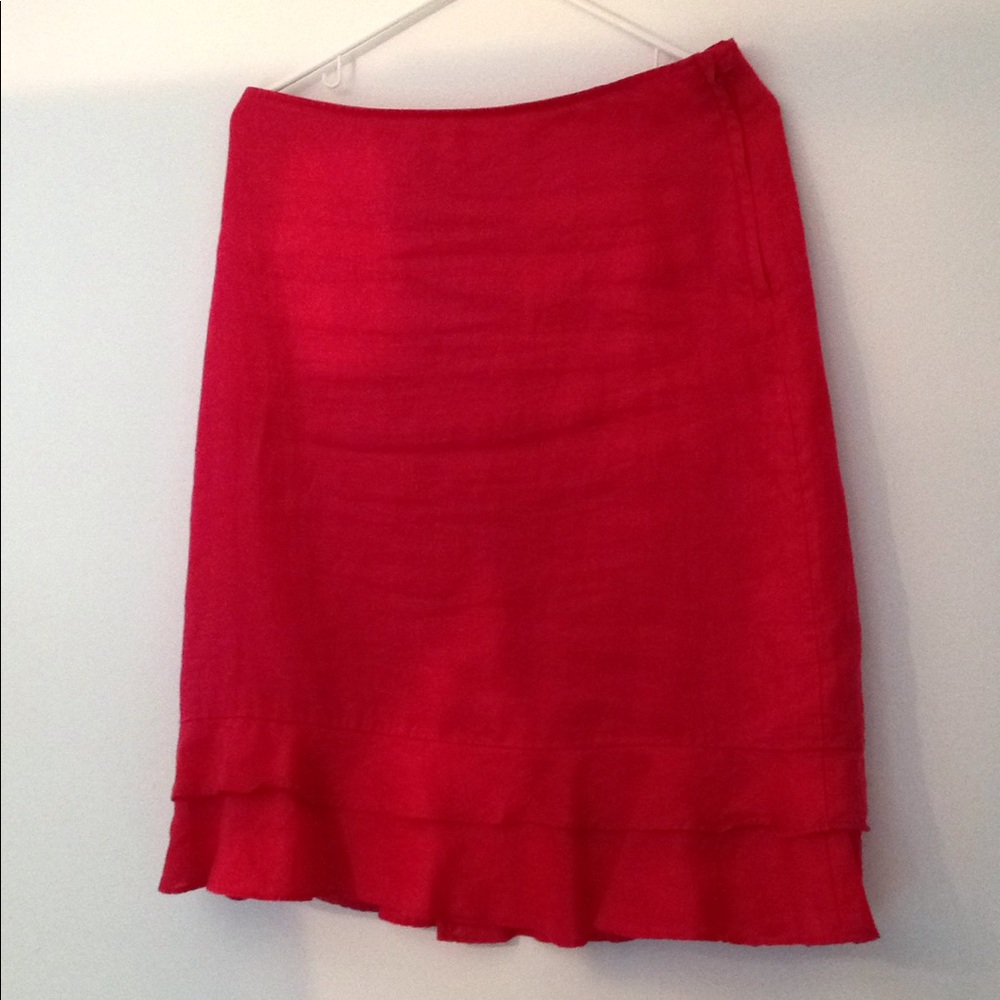 8 Double Ruffle Ramie Skirt Midi Lipstick Red Dopamine Dressing Summer